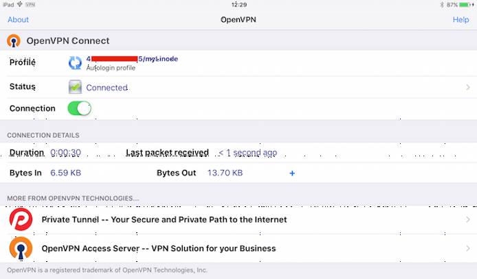 OpenVPN Connect, connected.