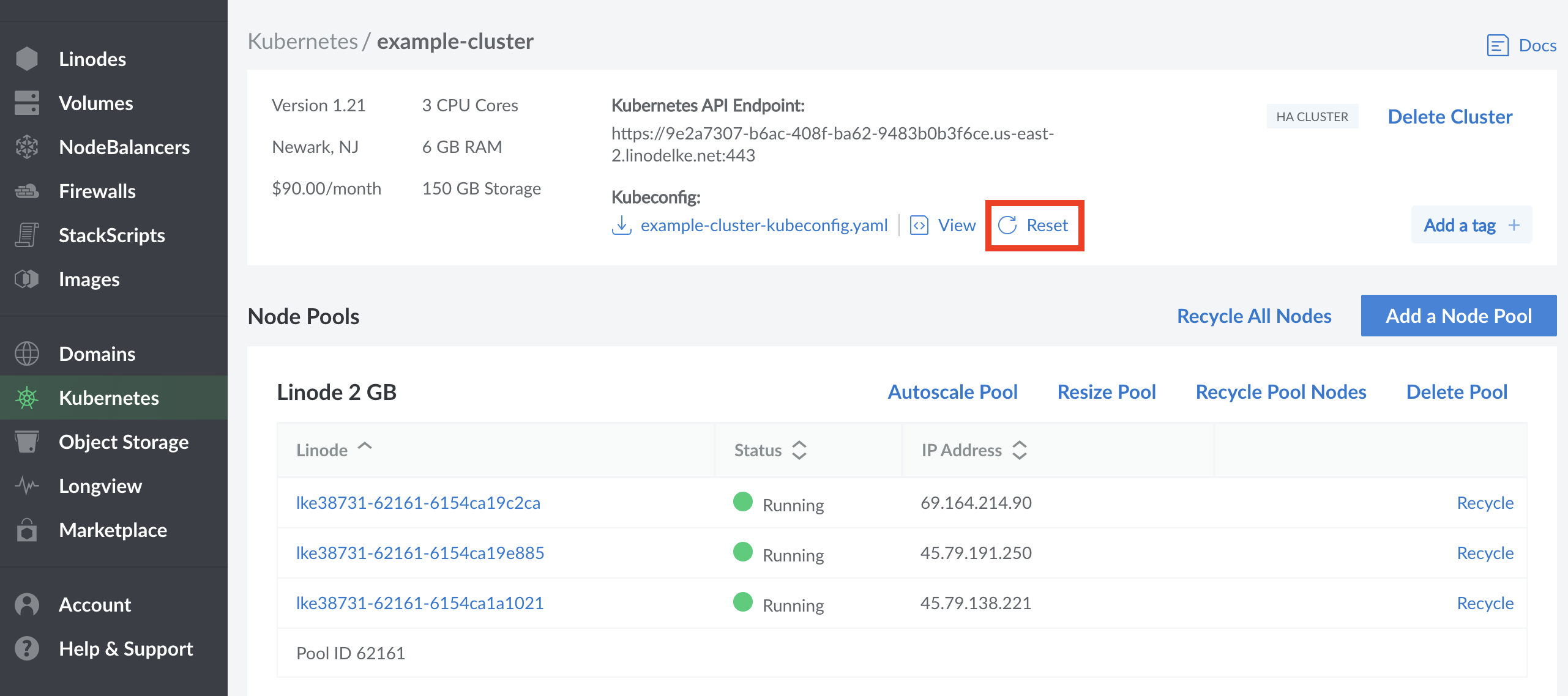 Cluster Kubeconfig Reset