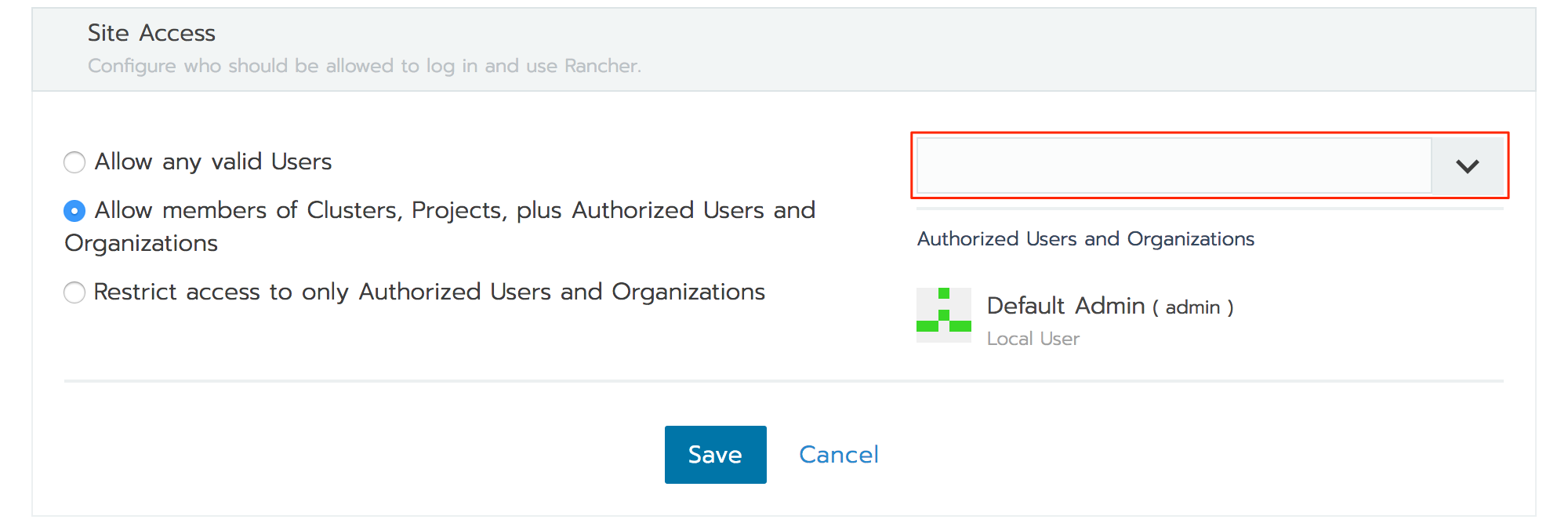 Rancher Authentication page - search for and add GitHub users