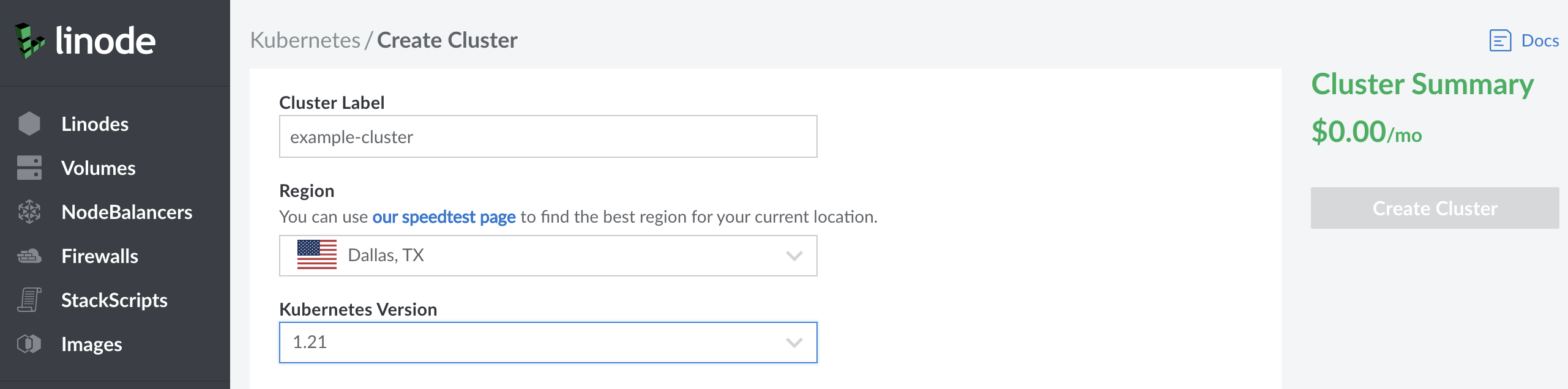 Select your cluster&rsquo;s setting