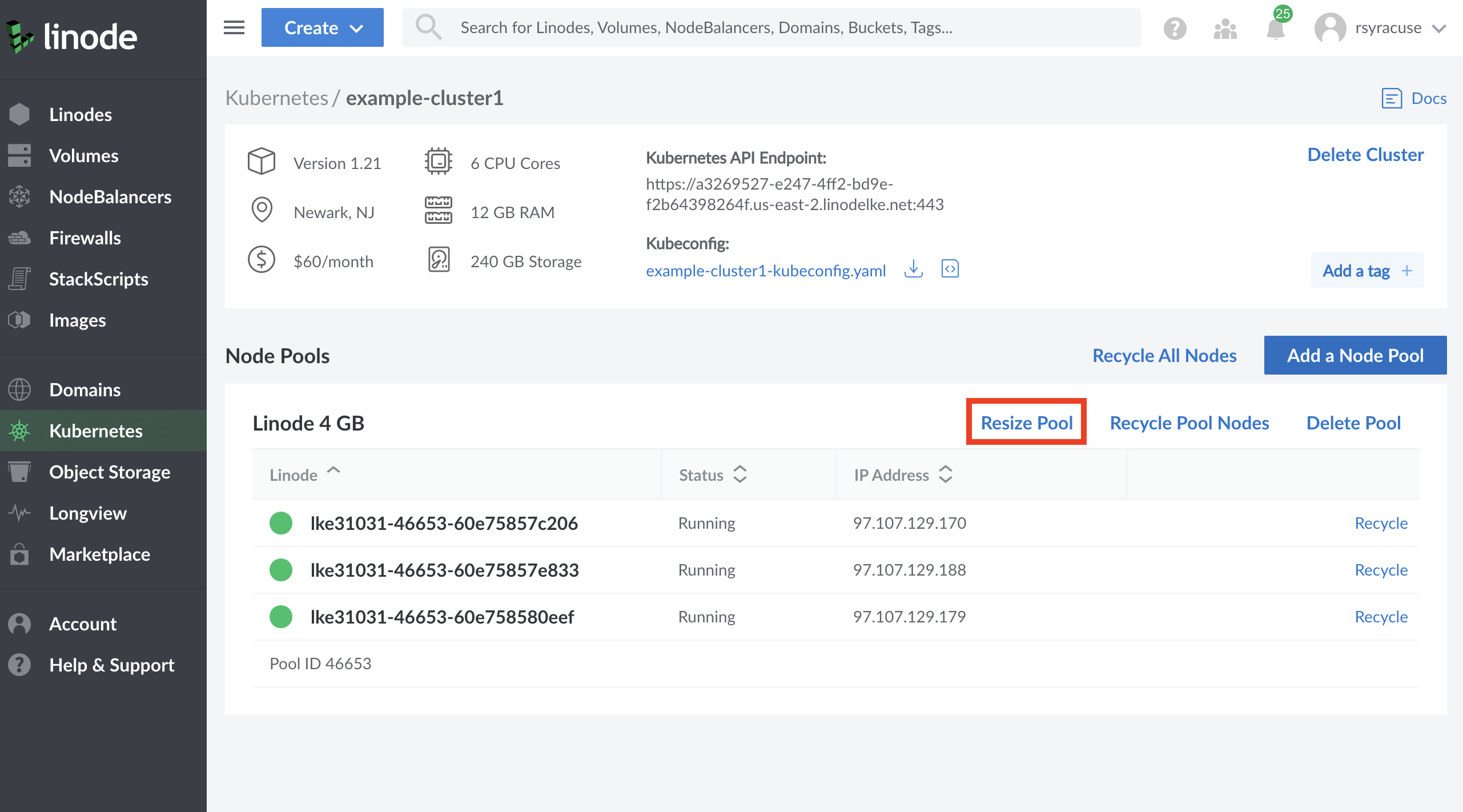 Access your cluster&rsquo;s resize page