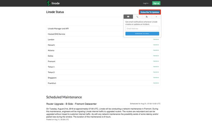 Subscribe to Linode status updates.