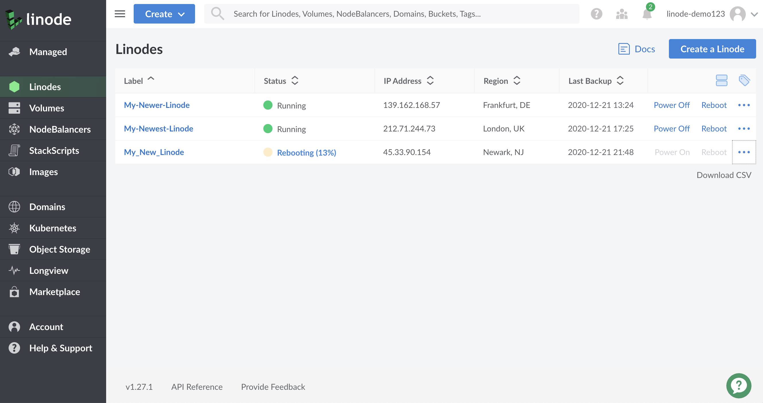 Linode Cloud Manager Rescue form - reboot progress bar highlighted