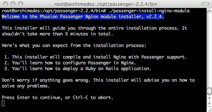 Phusion Passenger Nginx installer program running on Ubuntu 8.04 LTS (Hardy).