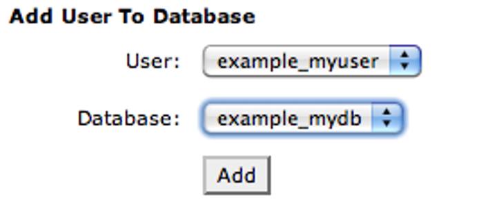 cPanel manage databases screen.