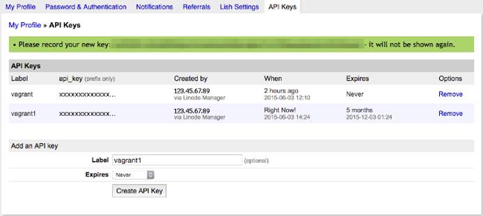 Linode API Key Generated