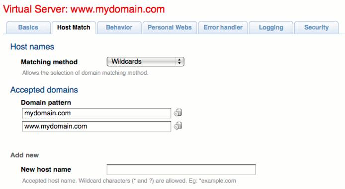 Configuring host matching in Cherokee admin panel on Ubuntu 10.04 LTS