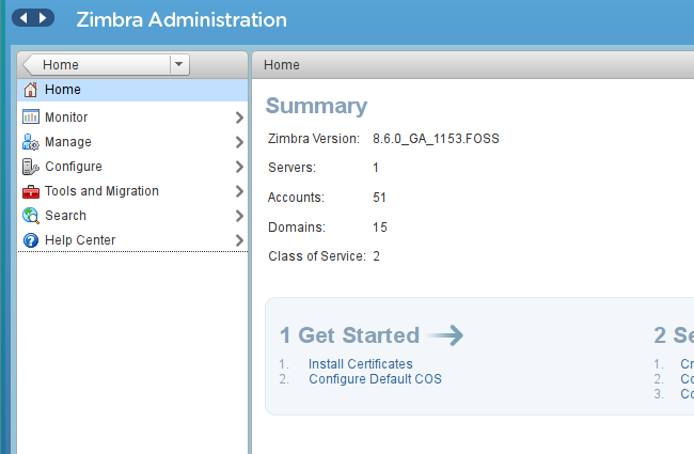 Zimbra admin console