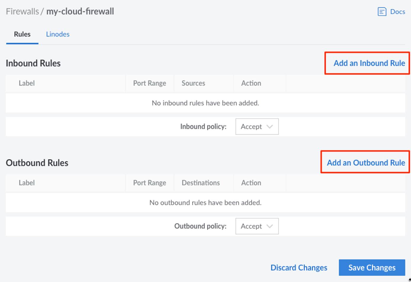 Click on the Add an Inbound/Outbound Rule link.