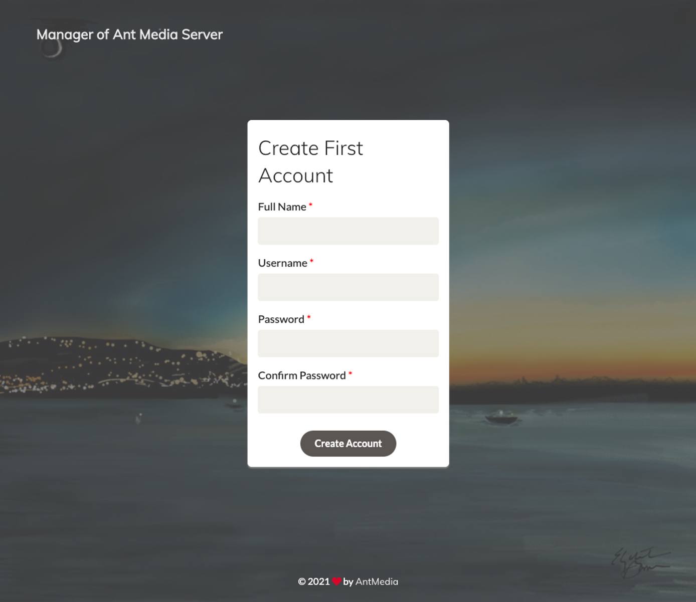 Screenshot of the Create First Account page