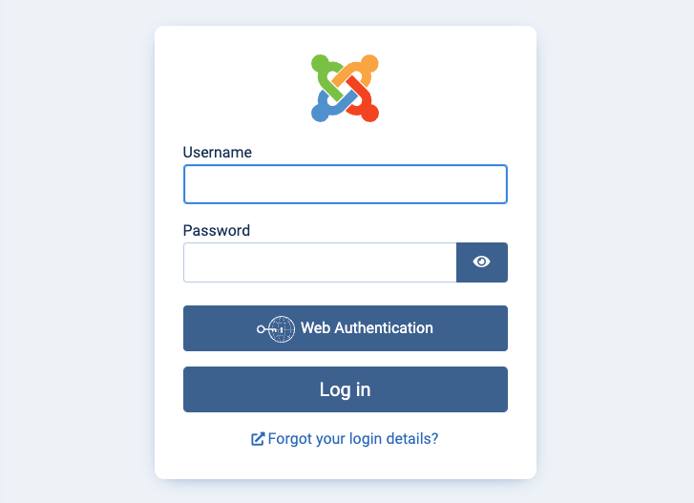 Screenshot of a Joomla admin login form