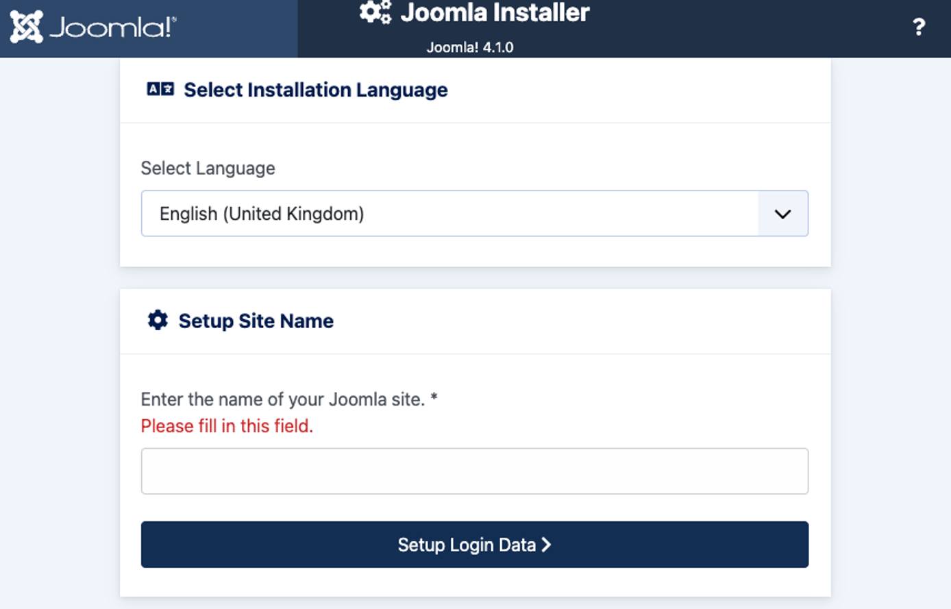 Screenshot of the Joomla Installer prompt
